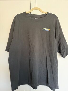 Rip Curl Charcoal Short Sleeve Logo Tee with Yellow Accent